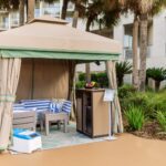 Cabana interior view showcasing LounGenie amenity system