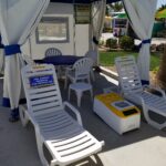 LounGenie poolside unit in water park cabana setting