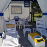 LounGenie unit with waterproof safe in water park cabana