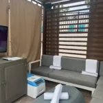 LounGenie amenity unit in covered poolside cabana hut