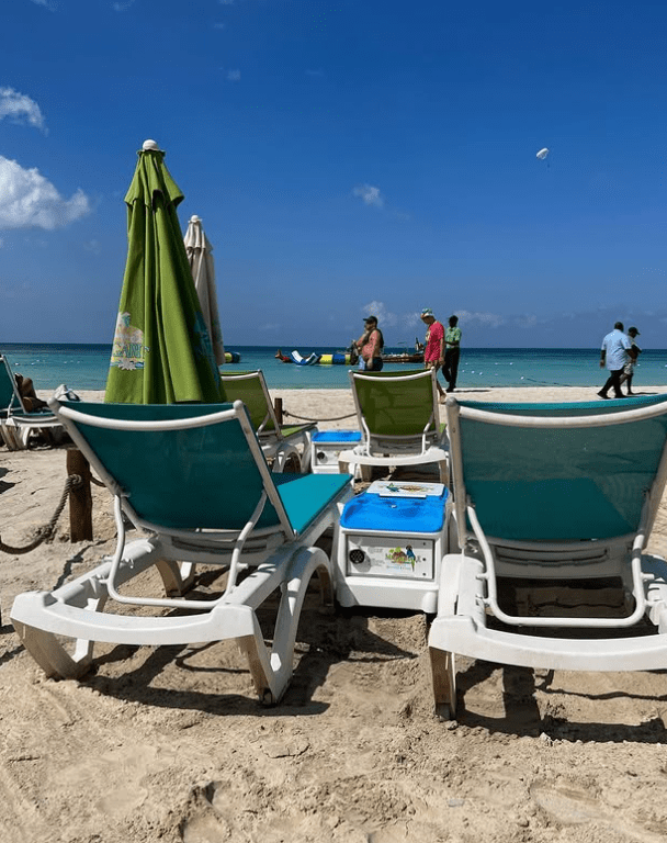 LounGenie cabana amenity unit at cruise line private island beach destination