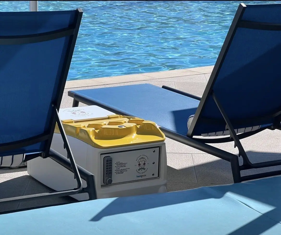 LounGenie system with waterproof keypad safe and solar charging