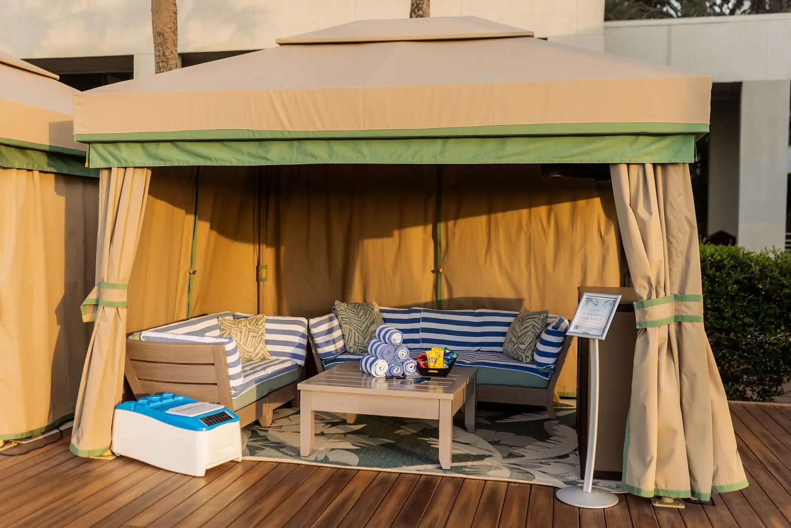 LounGenie poolside premium seating revenue model — amenity unit installed in resort cabana