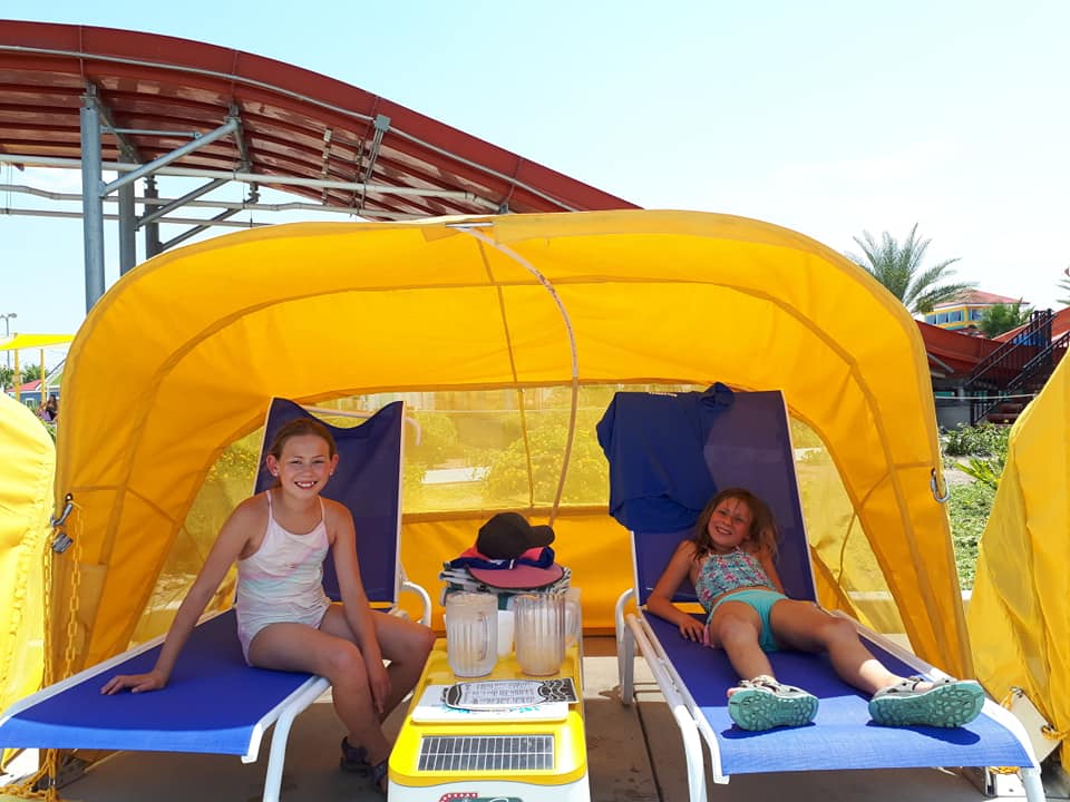 Cowabunga Bay poolside cabana equipped with LounGenie amenity unit