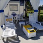 Water park pool area with LounGenie cabana amenity unit