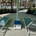 LounGenie cabana unit showing waterproof safe and USB charging ports