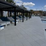 LounGenie smart cabana in resort pool cabana — alternate angle