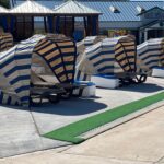 Theme park water attraction cabana with LounGenie smart unit