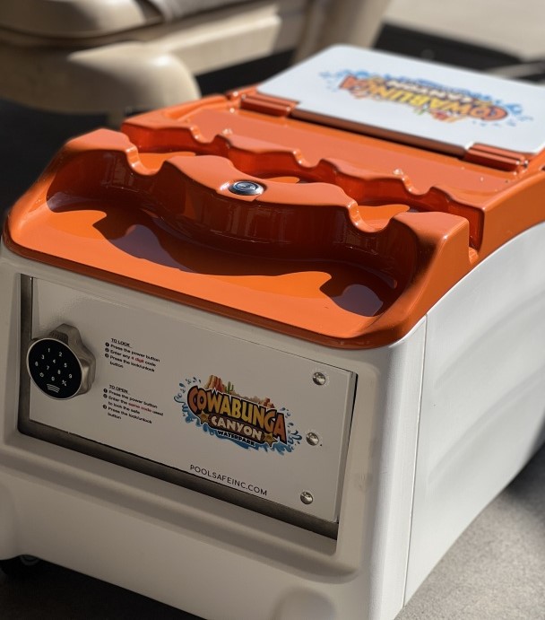 LounGenie waterproof safe with keypad inside resort cabana