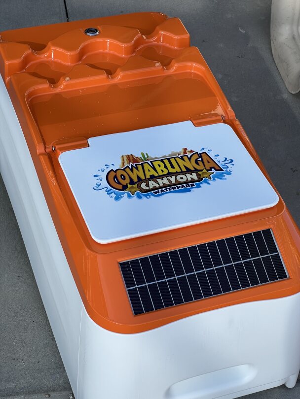 LounGenie waterproof safe open inside poolside cabana